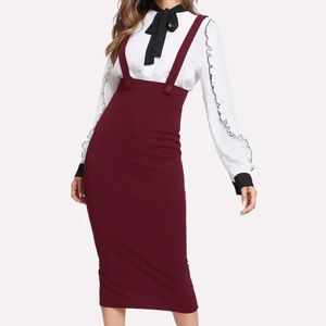 Slit Back Pencil Skirt With Strap